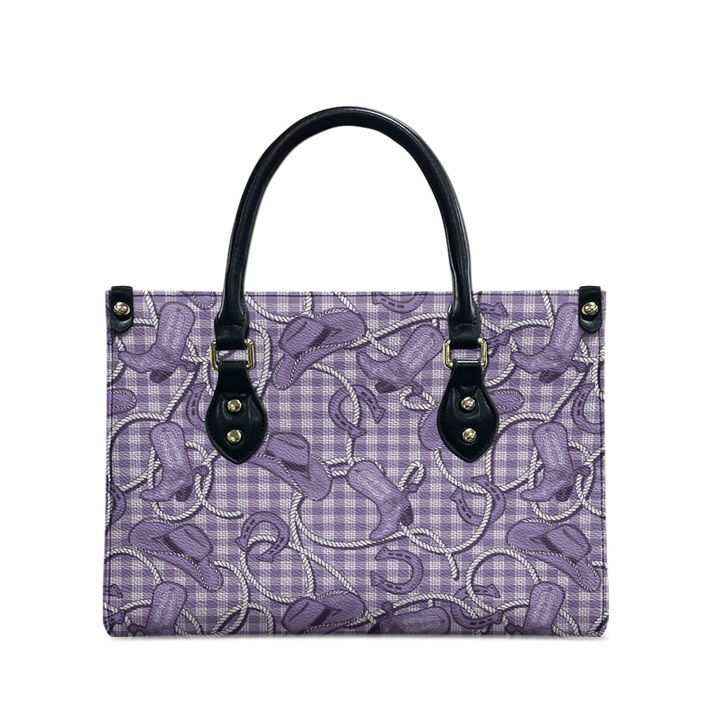 Purple Hawaii Palaka Cowboy Leather Bag Hawaiian Paniolo Festival Spirit