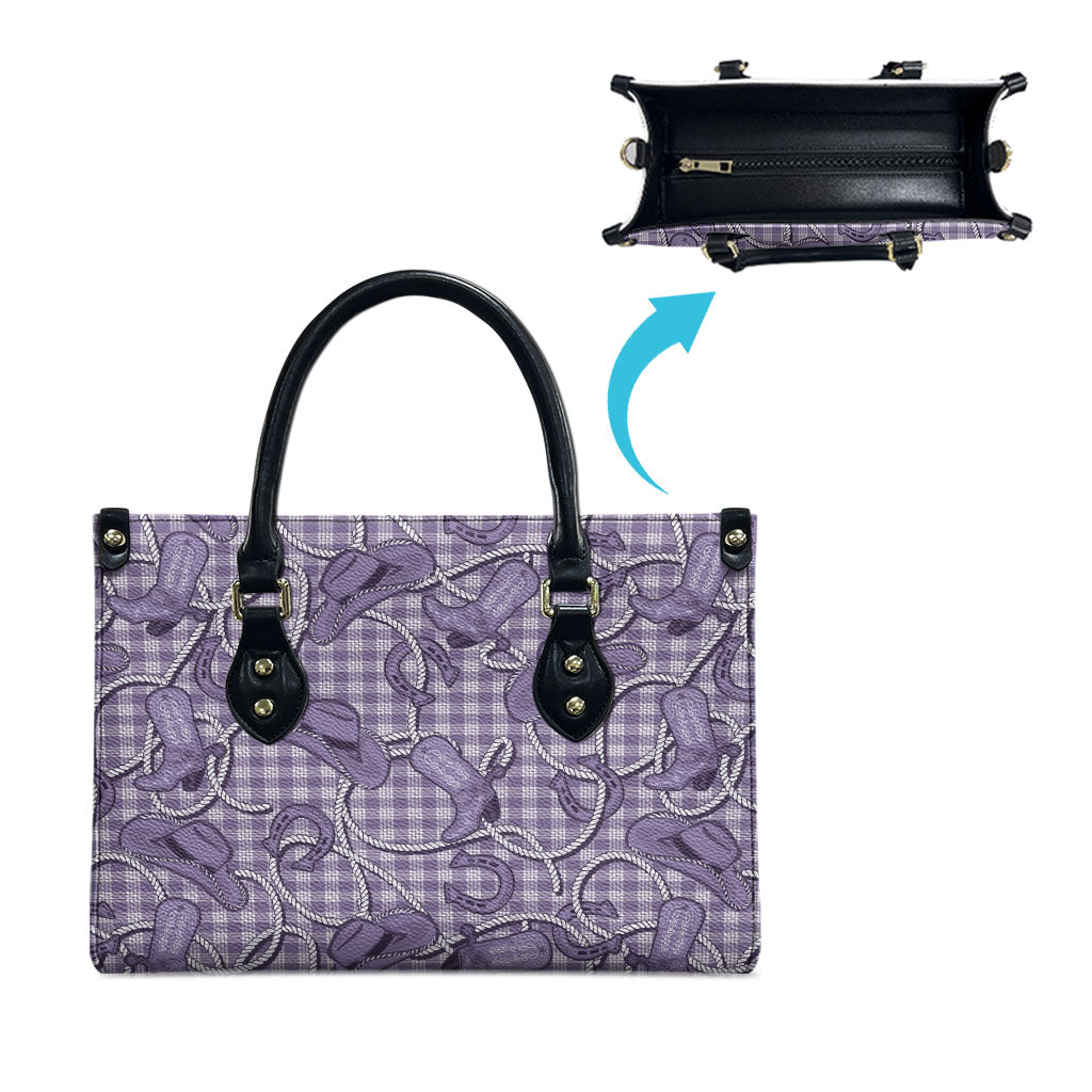 Purple Hawaii Palaka Cowboy Leather Bag Hawaiian Paniolo Festival Spirit