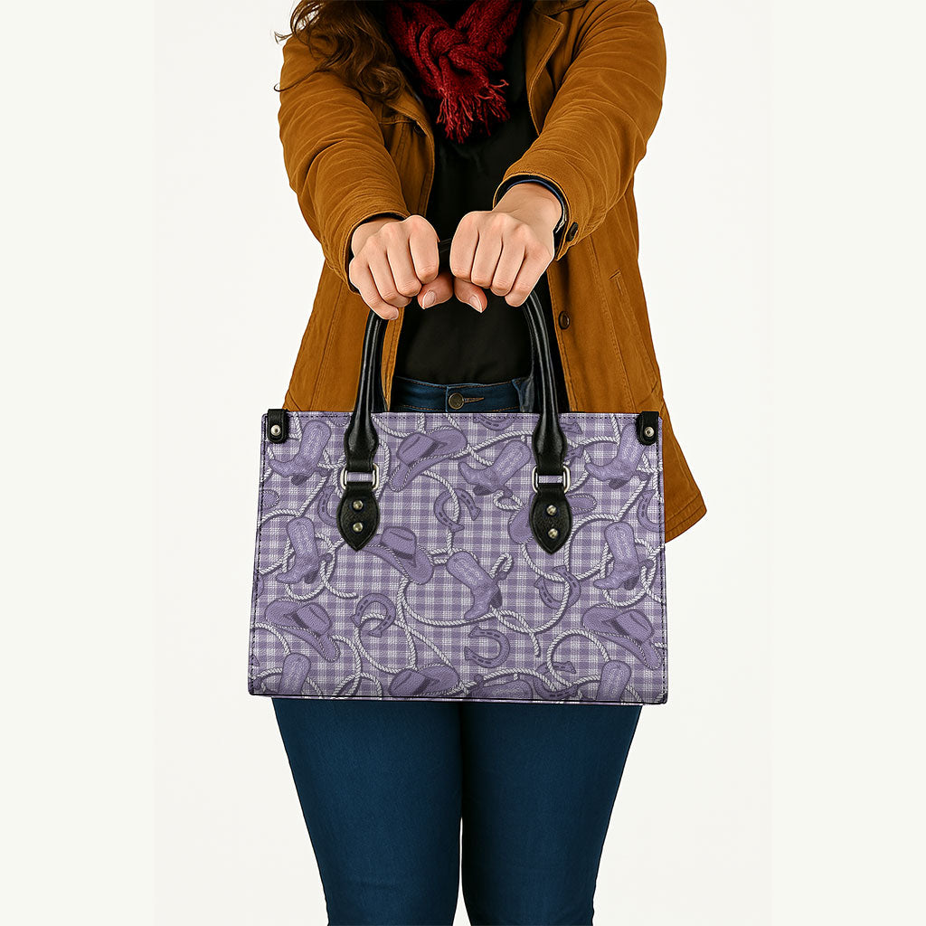 Purple Hawaii Palaka Cowboy Leather Bag Hawaiian Paniolo Festival Spirit