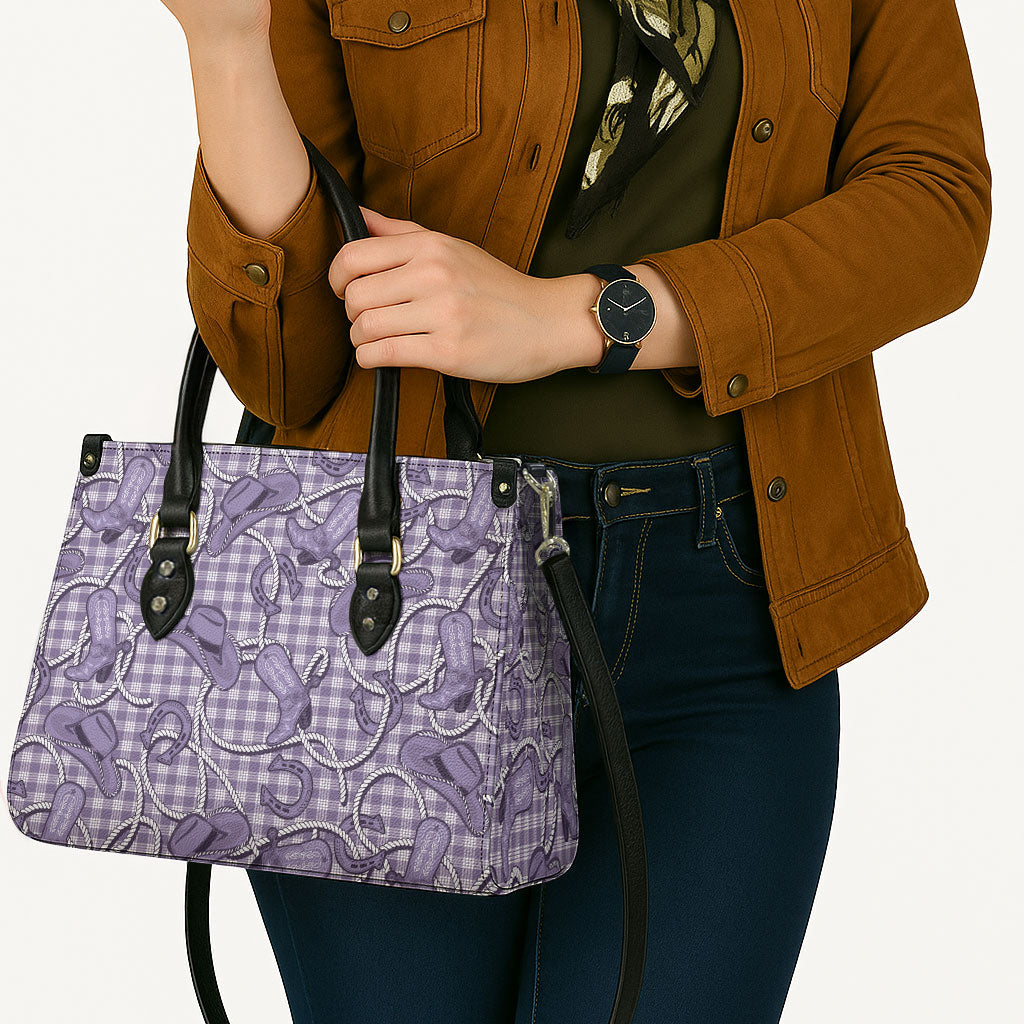 Purple Hawaii Palaka Cowboy Leather Bag Hawaiian Paniolo Festival Spirit