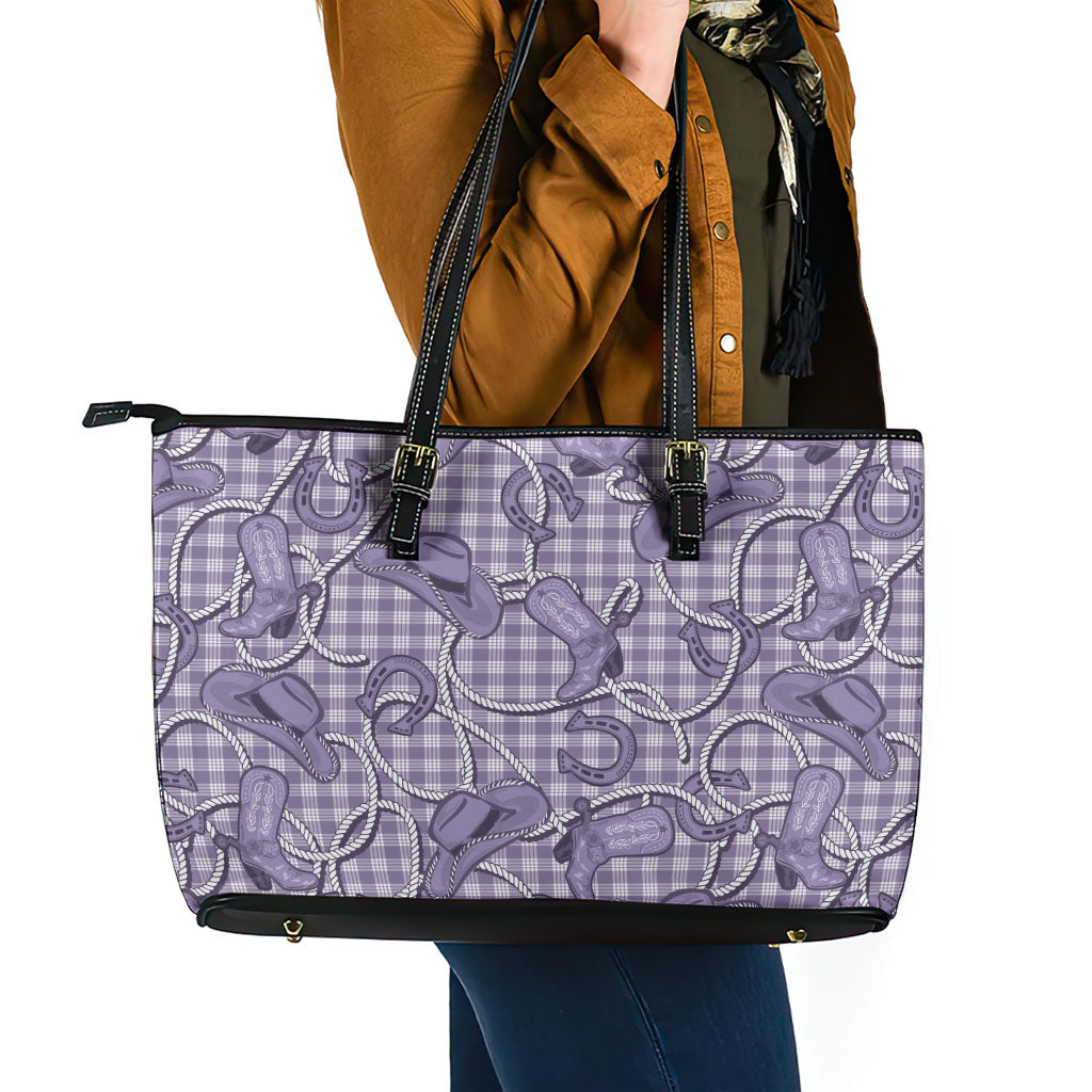 Purple Hawaii Palaka Cowboy Leather Tote Bag Hawaiian Paniolo Festival Spirit