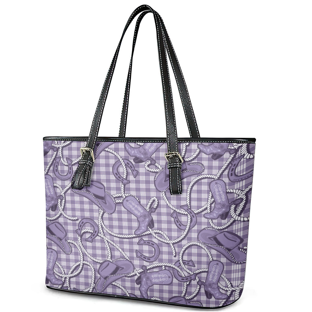 Purple Hawaii Palaka Cowboy Leather Tote Bag Hawaiian Paniolo Festival Spirit