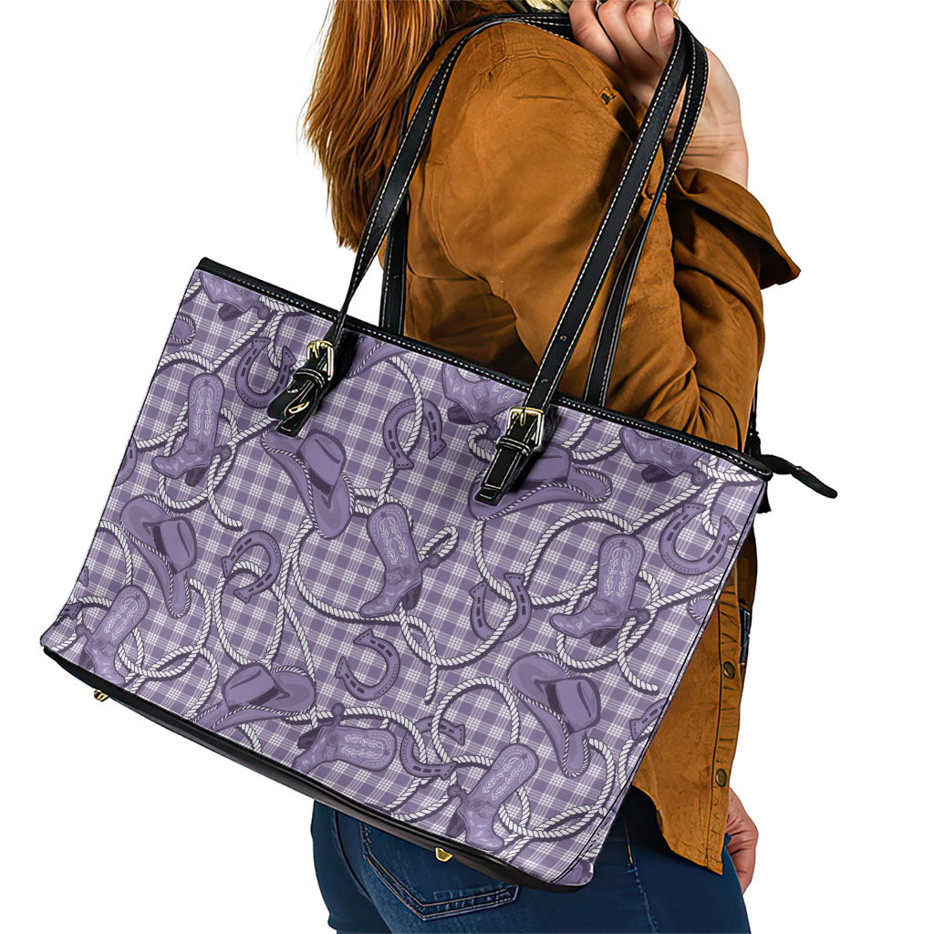 Purple Hawaii Palaka Cowboy Leather Tote Bag Hawaiian Paniolo Festival Spirit