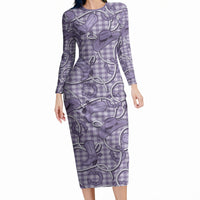 Purple Hawaii Palaka Cowboy Long Sleeve Bodycon Dress Hawaiian Paniolo Festival Spirit