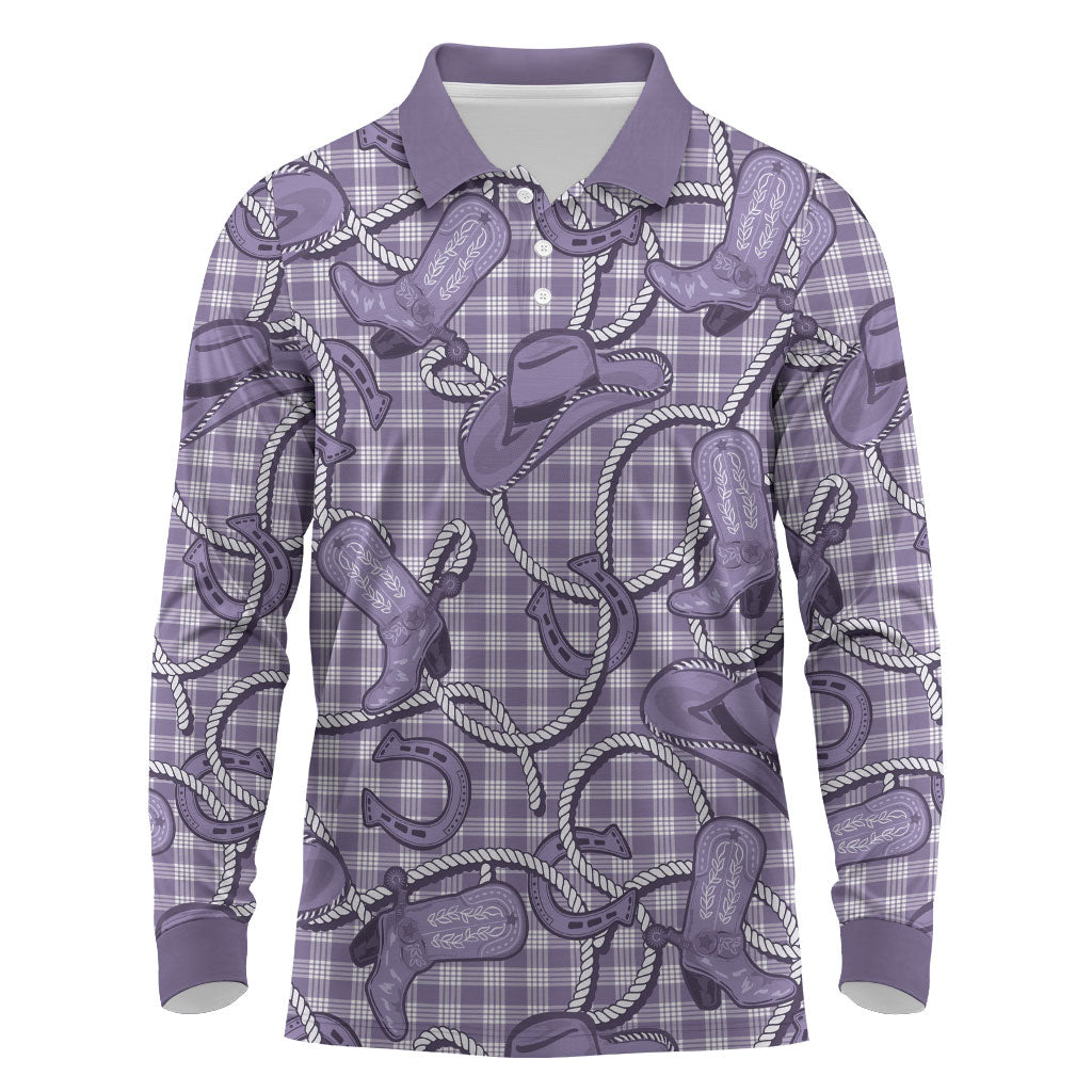 Purple Hawaii Palaka Cowboy Long Sleeve Polo Shirt Hawaiian Paniolo Festival Spirit