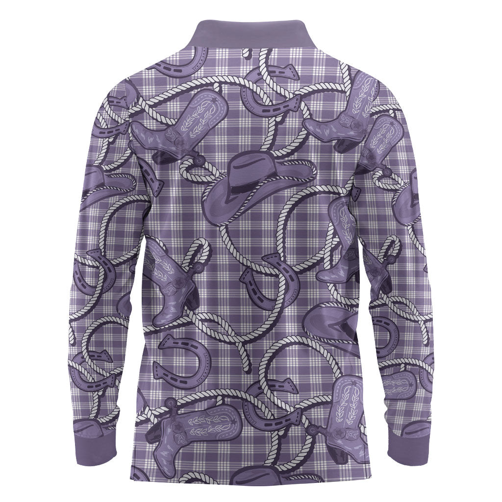 Purple Hawaii Palaka Cowboy Long Sleeve Polo Shirt Hawaiian Paniolo Festival Spirit