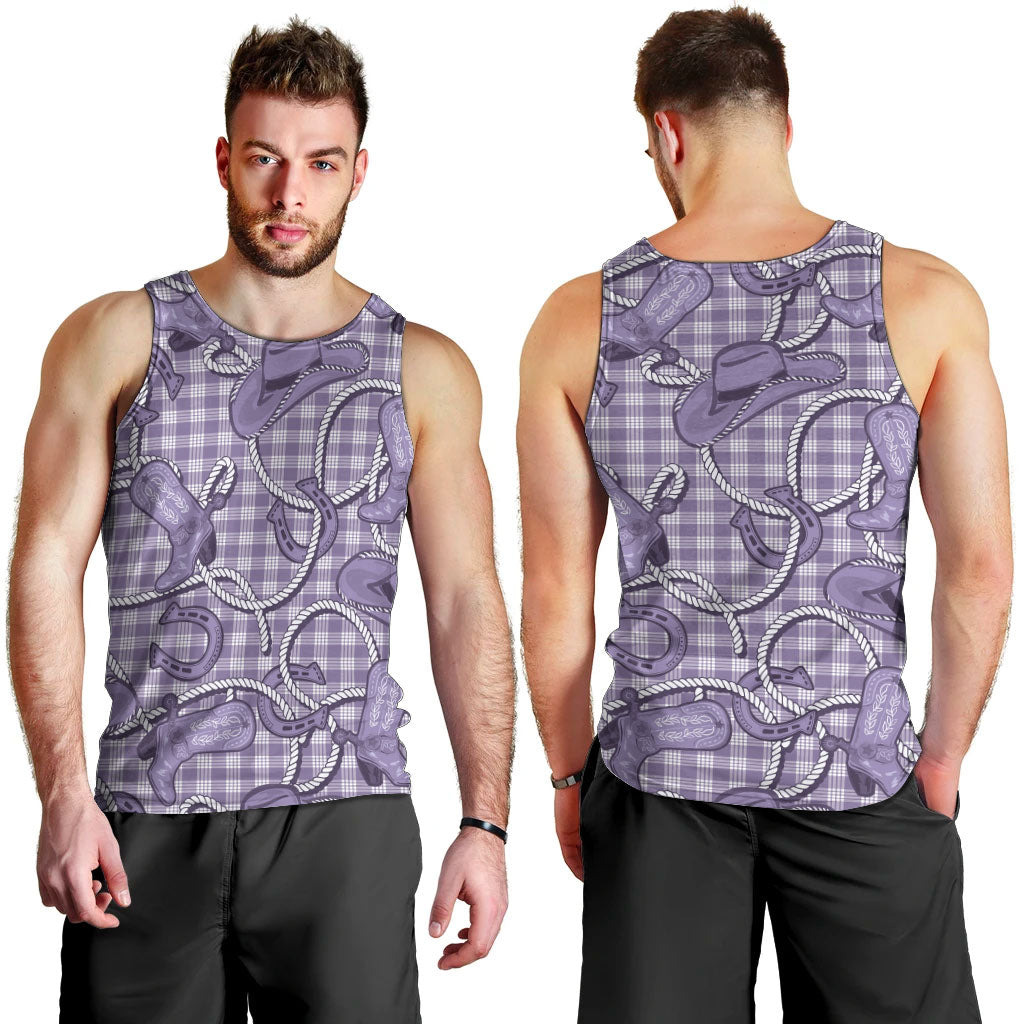 Purple Hawaii Palaka Cowboy Men Tank Top Hawaiian Paniolo Festival Spirit