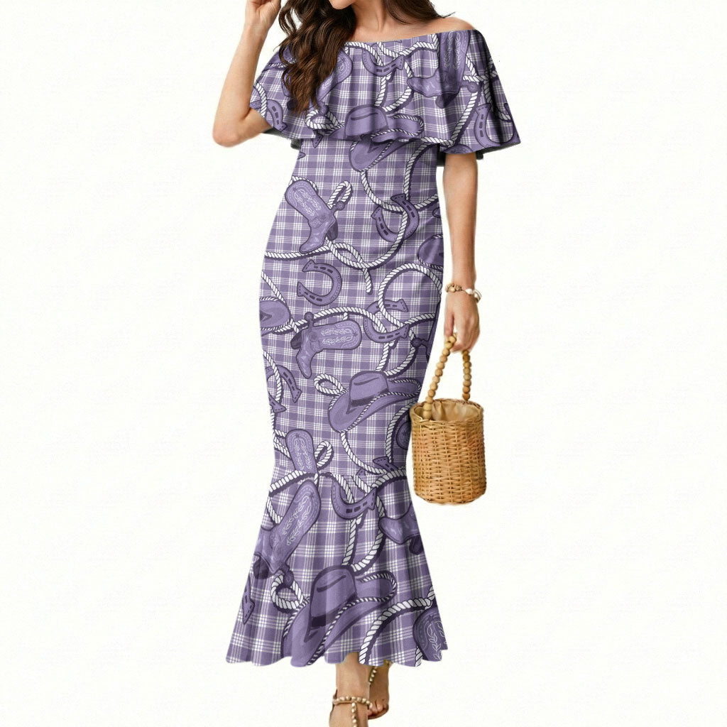 Purple Hawaii Palaka Cowboy Mermaid Dress Hawaiian Paniolo Festival Spirit