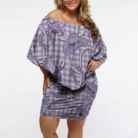 Purple Hawaii Palaka Cowboy Off Shoulder Short Dress Hawaiian Paniolo Festival Spirit