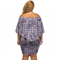 Purple Hawaii Palaka Cowboy Off Shoulder Short Dress Hawaiian Paniolo Festival Spirit