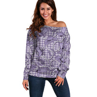Purple Hawaii Palaka Cowboy Off Shoulder Sweater Hawaiian Paniolo Festival Spirit