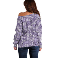 Purple Hawaii Palaka Cowboy Off Shoulder Sweater Hawaiian Paniolo Festival Spirit