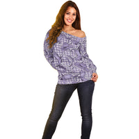 Purple Hawaii Palaka Cowboy Off Shoulder Sweater Hawaiian Paniolo Festival Spirit