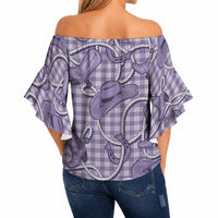 Purple Hawaii Palaka Cowboy Off Shoulder Wrap Waist Top Hawaiian Paniolo Festival Spirit