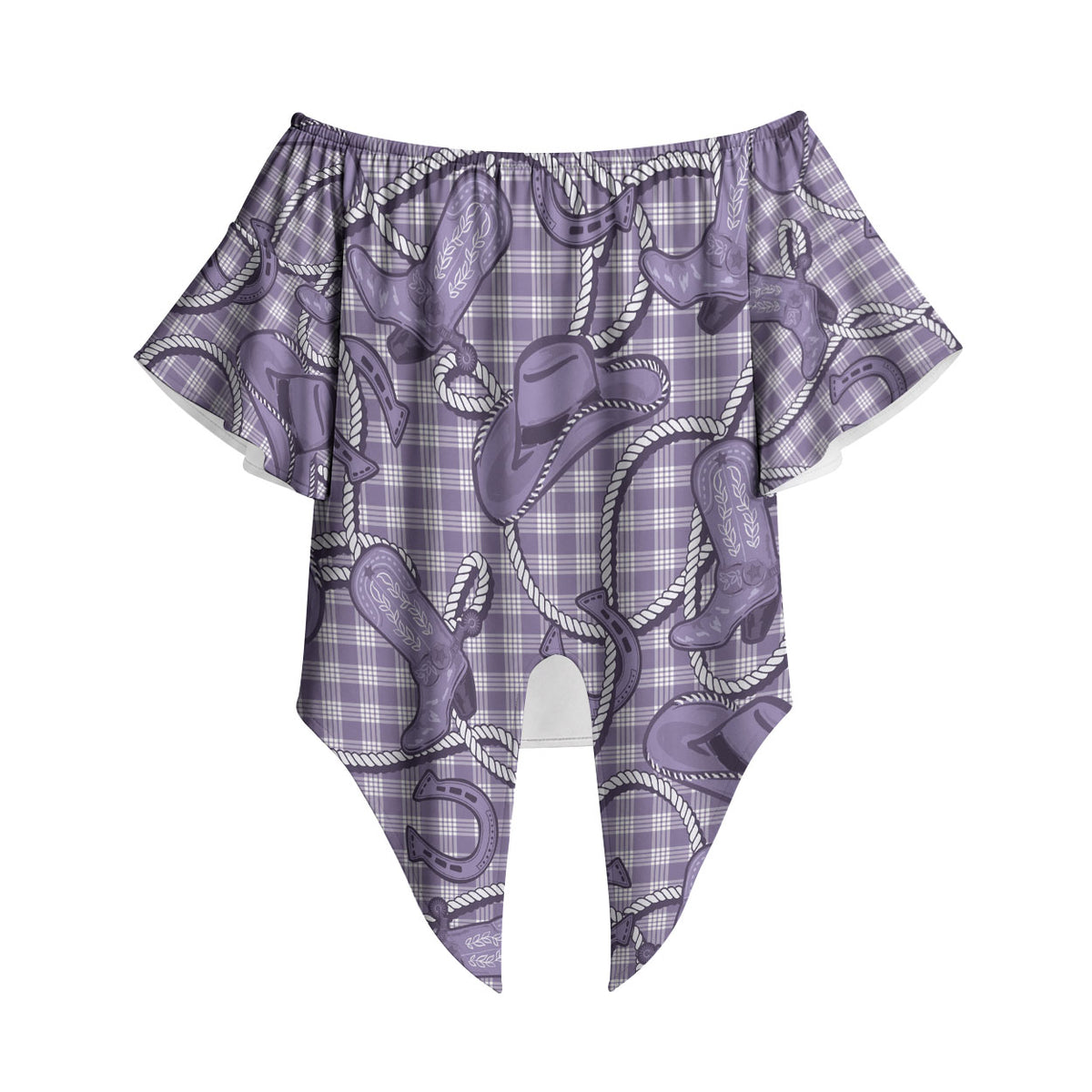 Purple Hawaii Palaka Cowboy Off Shoulder Wrap Waist Top Hawaiian Paniolo Festival Spirit