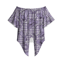 Purple Hawaii Palaka Cowboy Off Shoulder Wrap Waist Top Hawaiian Paniolo Festival Spirit