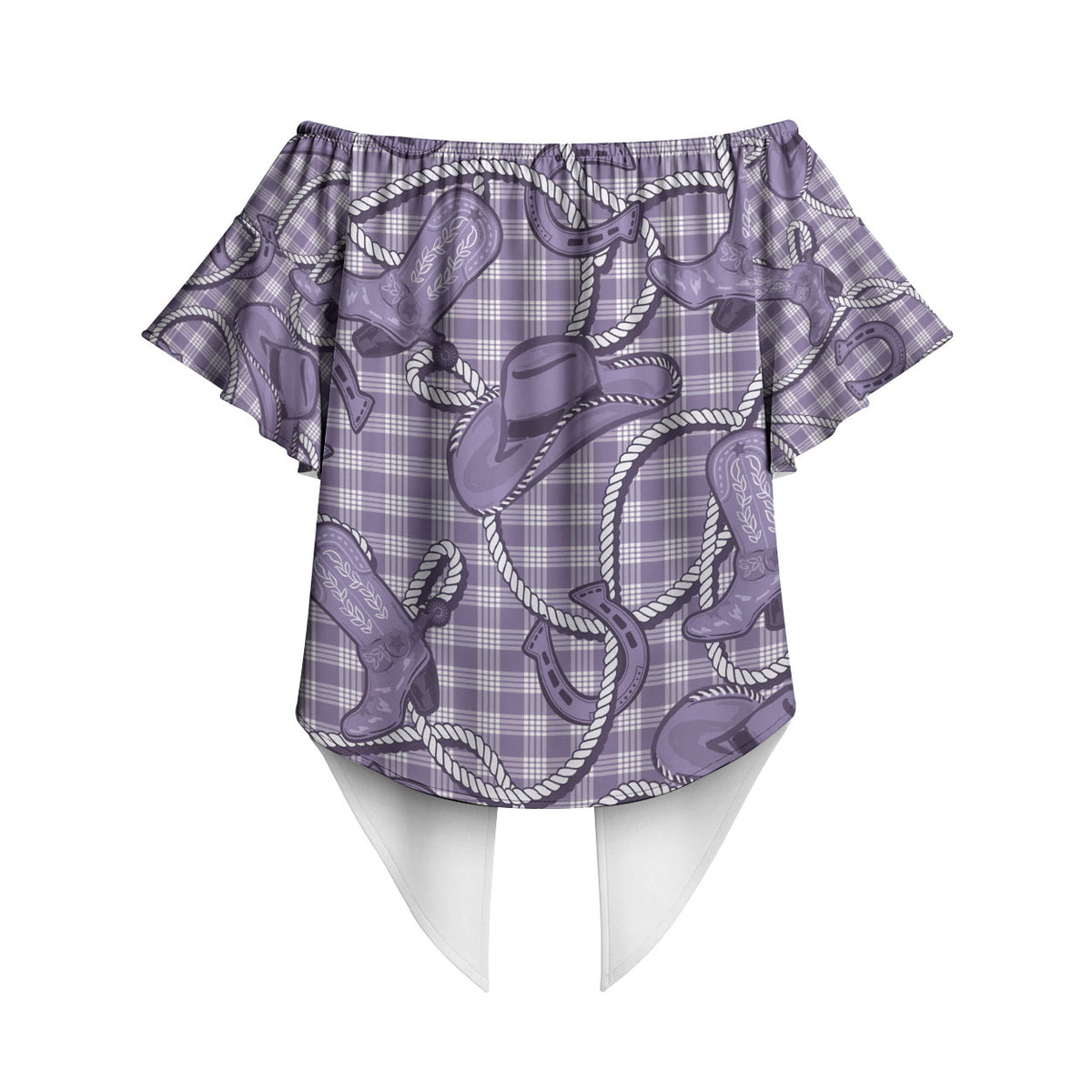 Purple Hawaii Palaka Cowboy Off Shoulder Wrap Waist Top Hawaiian Paniolo Festival Spirit