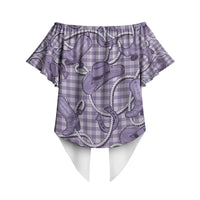 Purple Hawaii Palaka Cowboy Off Shoulder Wrap Waist Top Hawaiian Paniolo Festival Spirit