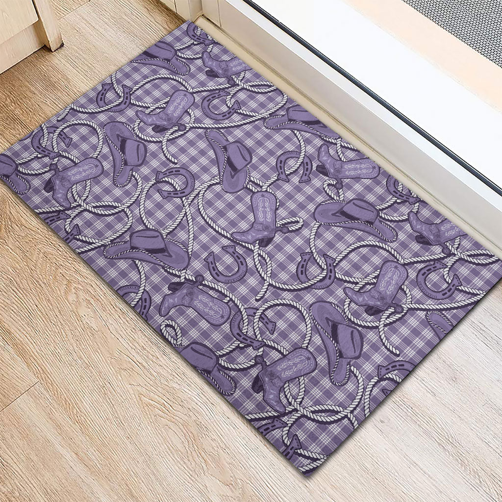 Purple Hawaii Palaka Cowboy Rubber Doormat Hawaiian Paniolo Festival Spirit