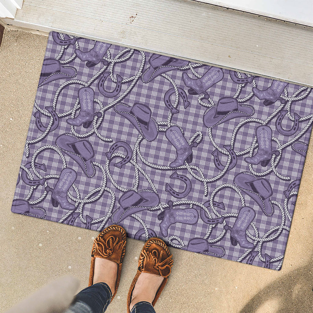 Purple Hawaii Palaka Cowboy Rubber Doormat Hawaiian Paniolo Festival Spirit