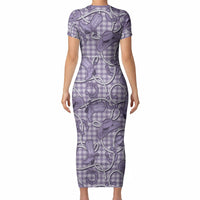 Purple Hawaii Palaka Cowboy Short Sleeve Bodycon Dress Hawaiian Paniolo Festival Spirit
