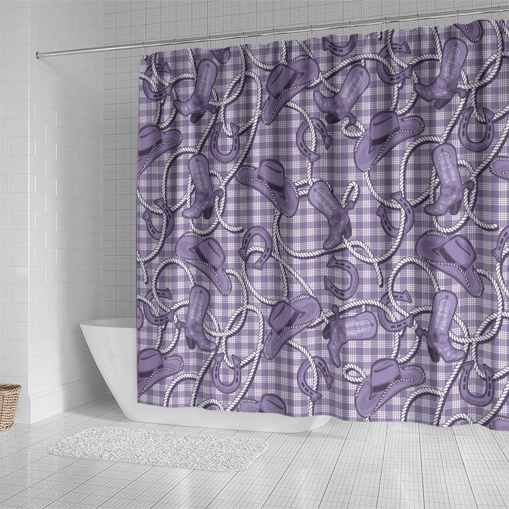 Purple Hawaii Palaka Cowboy Shower Curtain Hawaiian Paniolo Festival Spirit