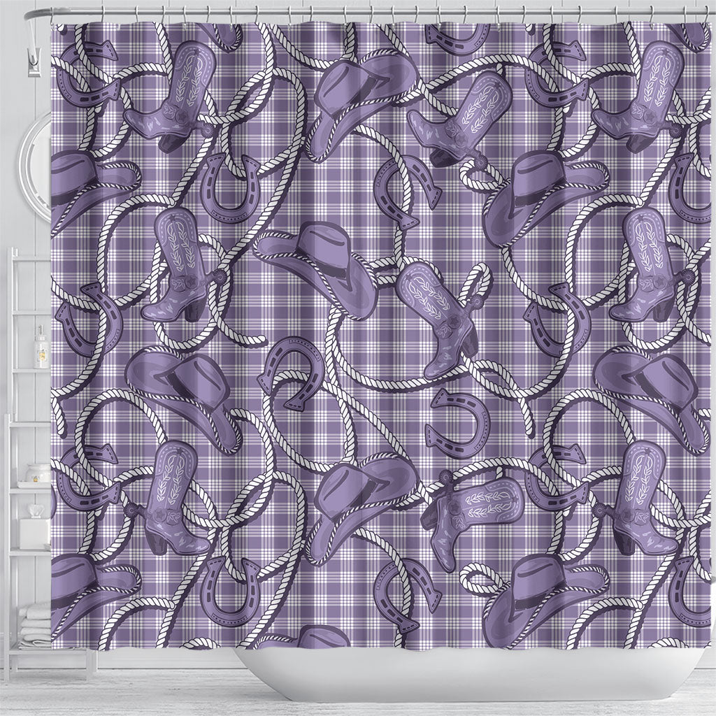 Purple Hawaii Palaka Cowboy Shower Curtain Hawaiian Paniolo Festival Spirit