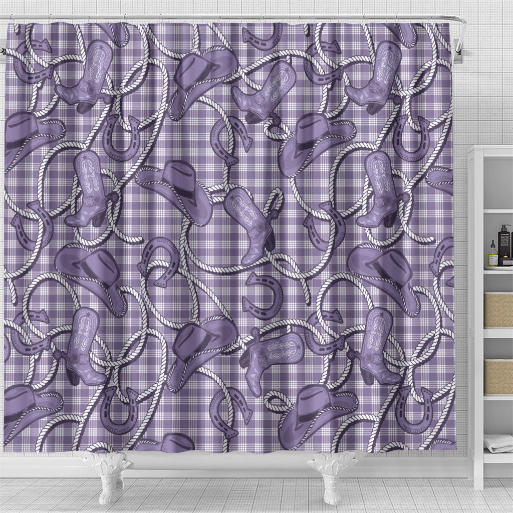 Purple Hawaii Palaka Cowboy Shower Curtain Hawaiian Paniolo Festival Spirit