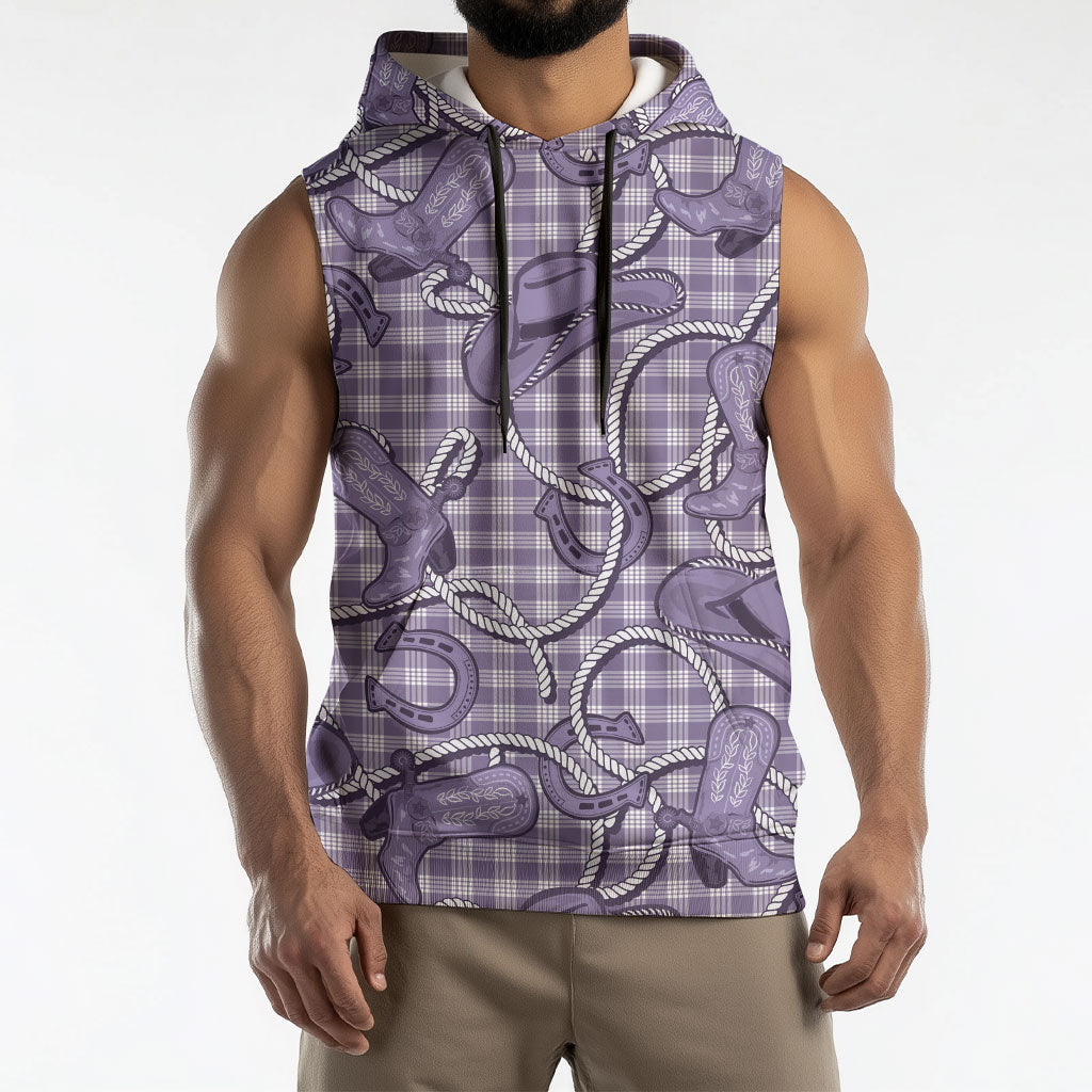 Purple Hawaii Palaka Cowboy Sleeveless Hoodie Hawaiian Paniolo Festival Spirit