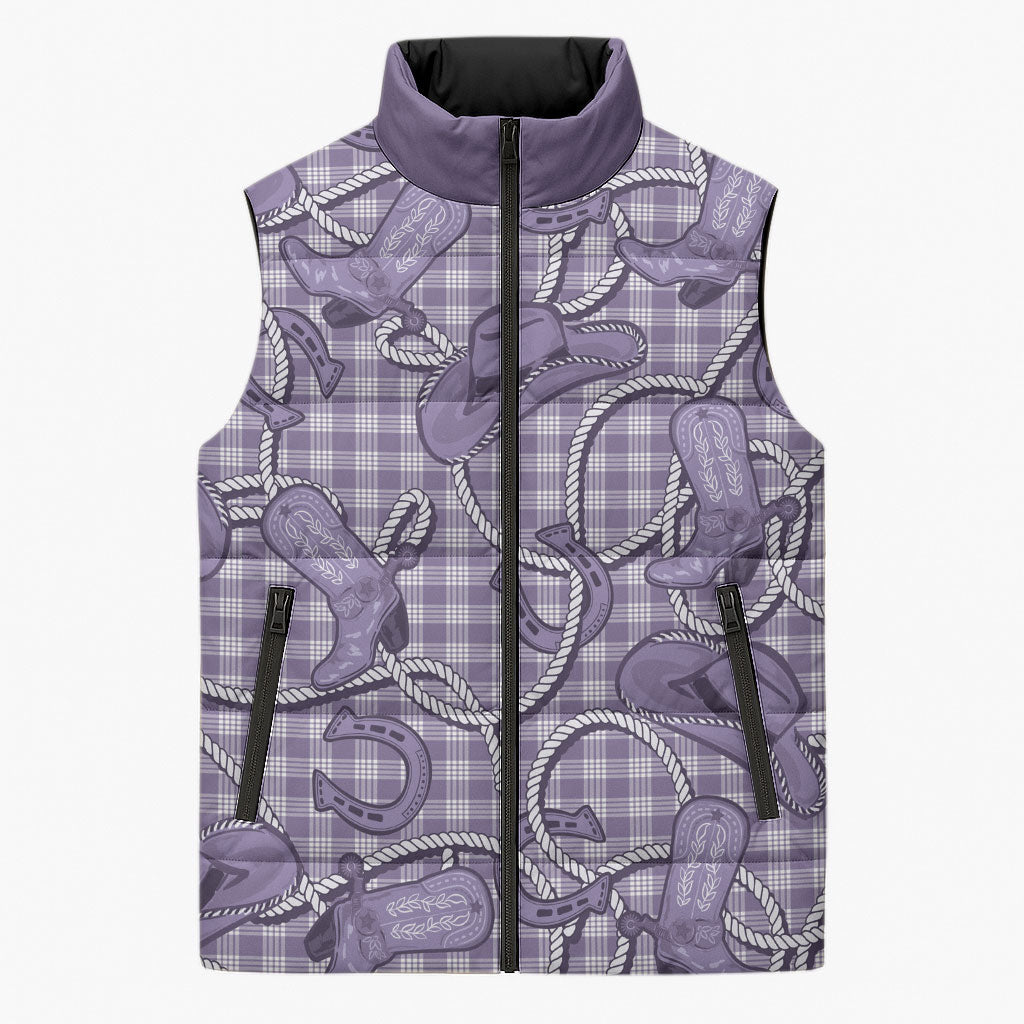 Purple Hawaii Palaka Cowboy Sleeveless Puffer Jacket Hawaiian Paniolo Festival Spirit