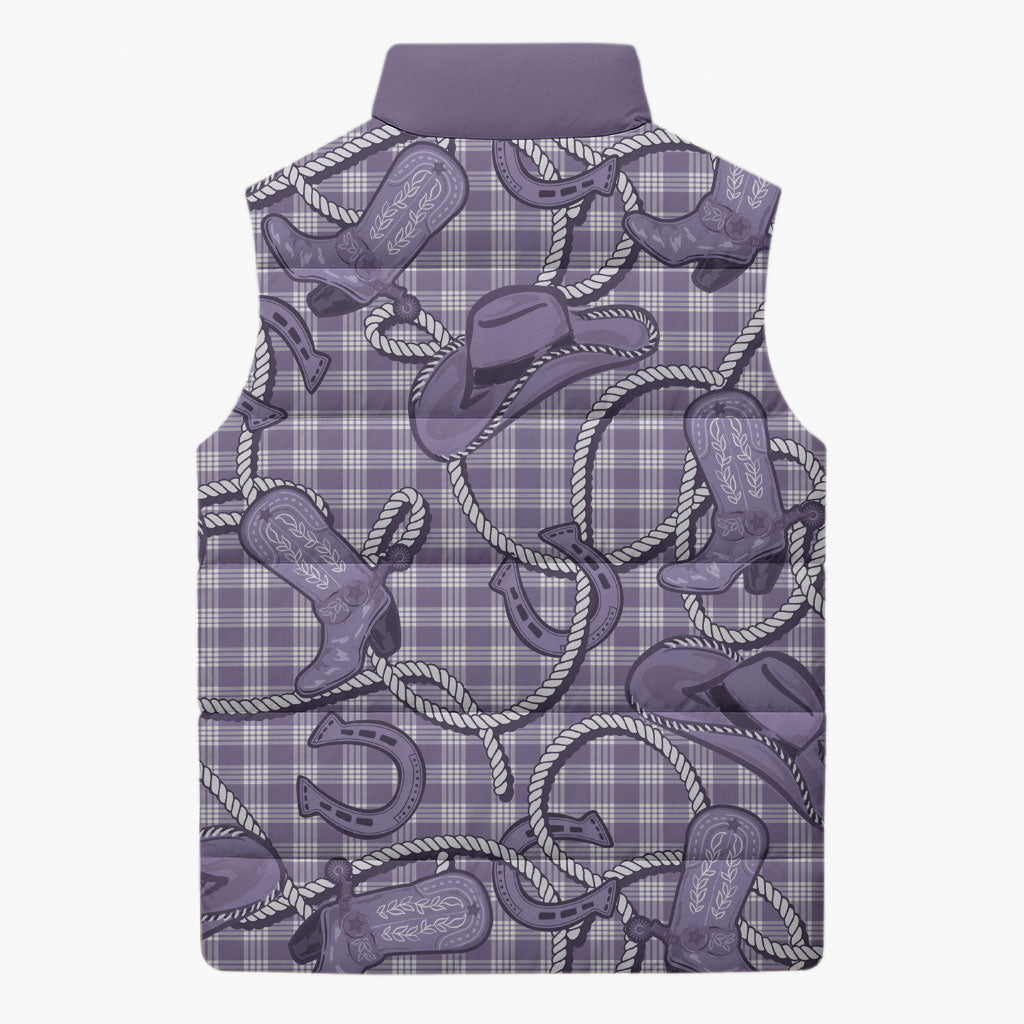 Purple Hawaii Palaka Cowboy Sleeveless Puffer Jacket Hawaiian Paniolo Festival Spirit