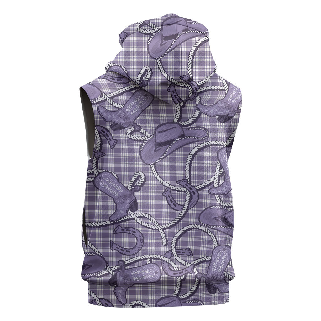 Purple Hawaii Palaka Cowboy Sleeveless Zip Hoodie Hawaiian Paniolo Festival Spirit