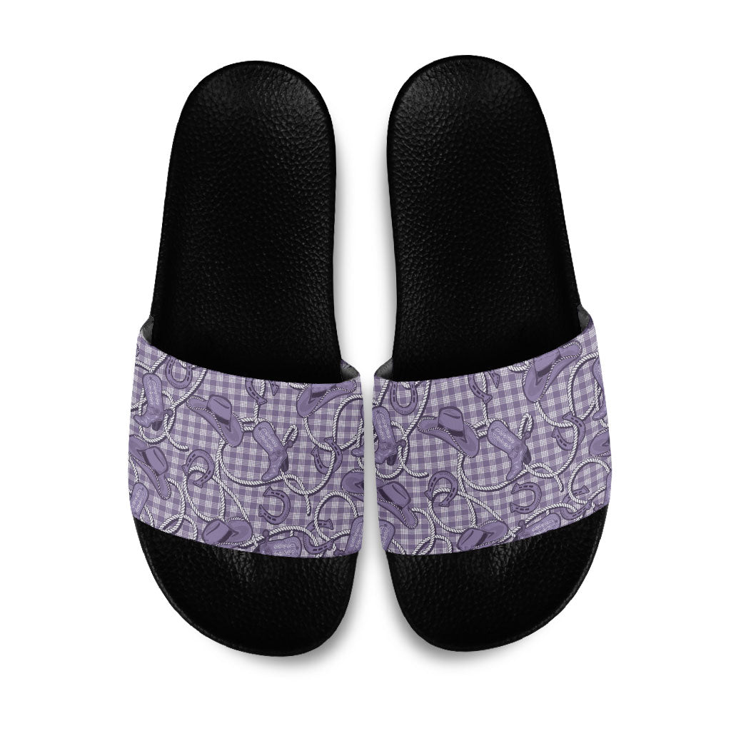 Purple Hawaii Palaka Cowboy Slide Sandals Hawaiian Paniolo Festival Spirit