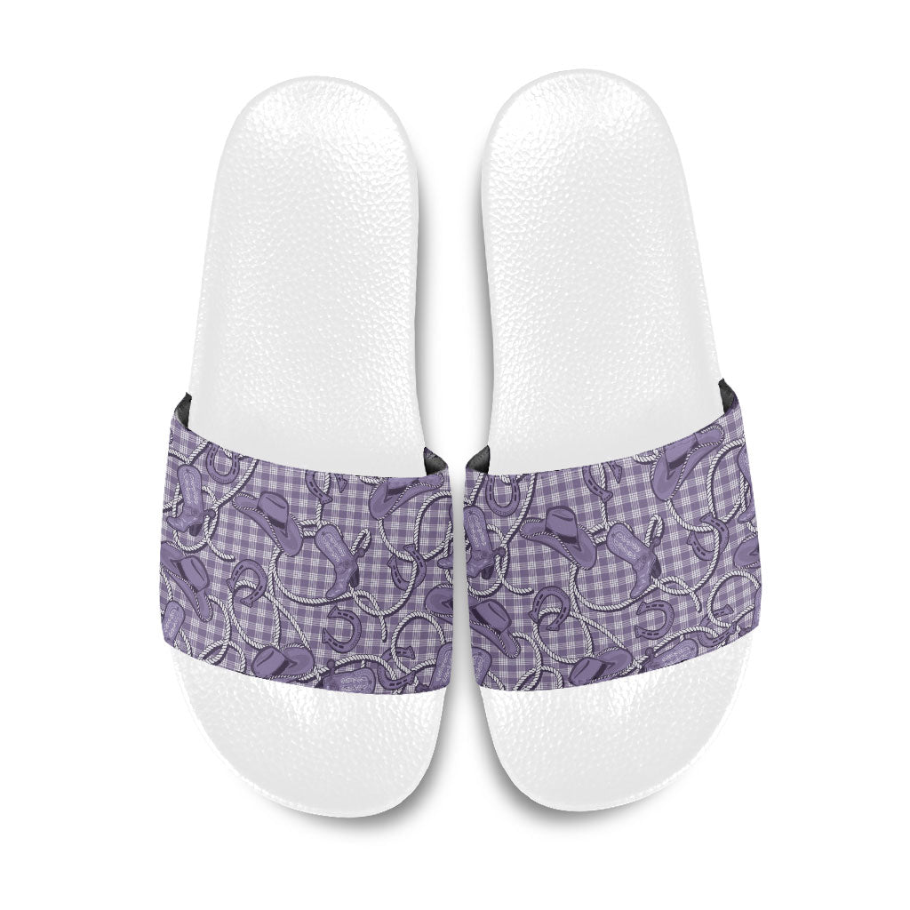 Purple Hawaii Palaka Cowboy Slide Sandals Hawaiian Paniolo Festival Spirit