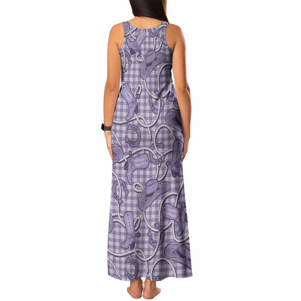Purple Hawaii Palaka Cowboy Tank Maxi Dress Hawaiian Paniolo Festival Spirit