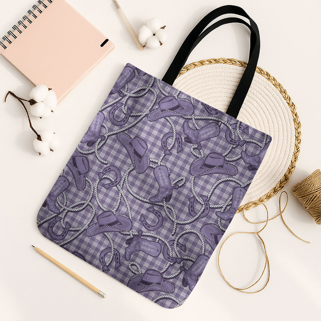 Purple Hawaii Palaka Cowboy Tote Bag Hawaiian Paniolo Festival Spirit LT19 Black Strap One Size Purple - Polynesian Pride
