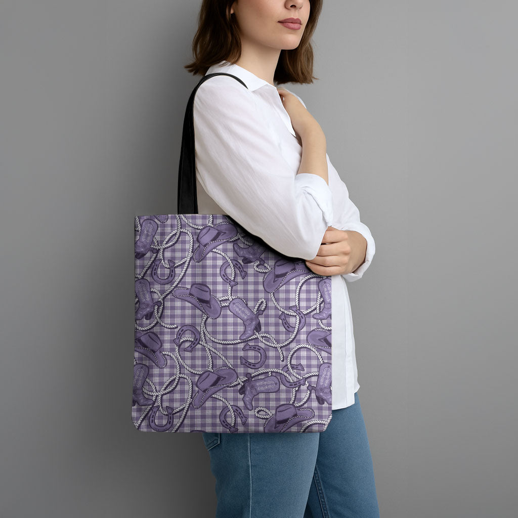 Purple Hawaii Palaka Cowboy Tote Bag Hawaiian Paniolo Festival Spirit