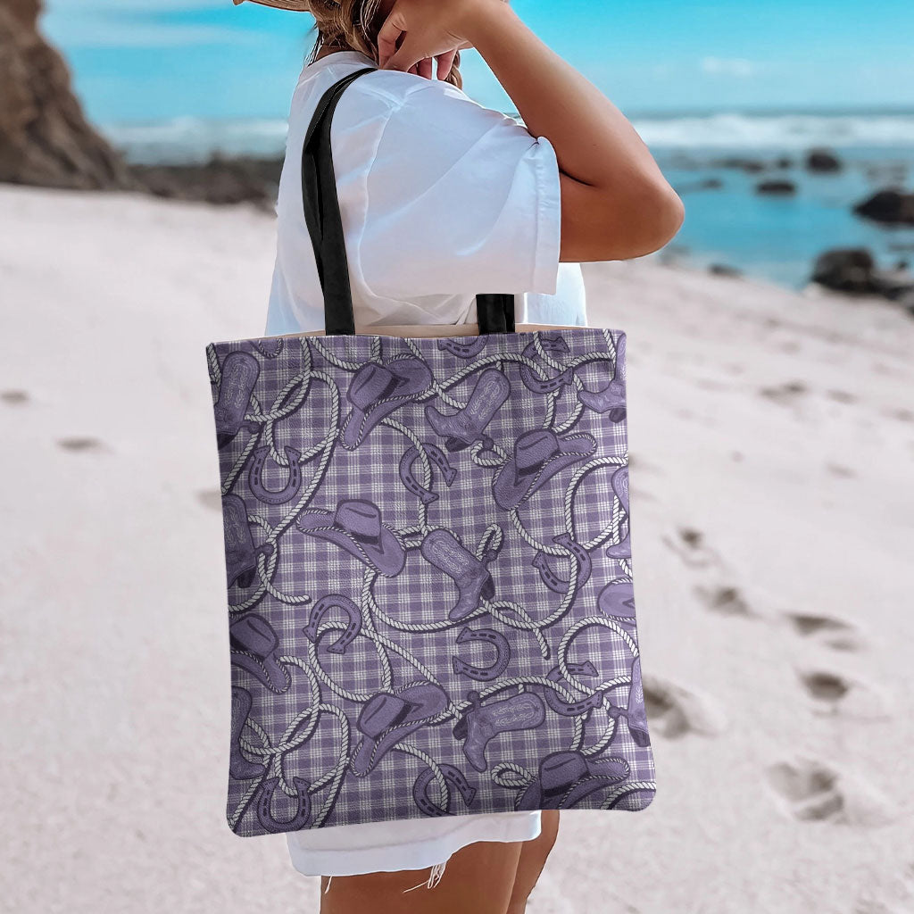 Purple Hawaii Palaka Cowboy Tote Bag Hawaiian Paniolo Festival Spirit