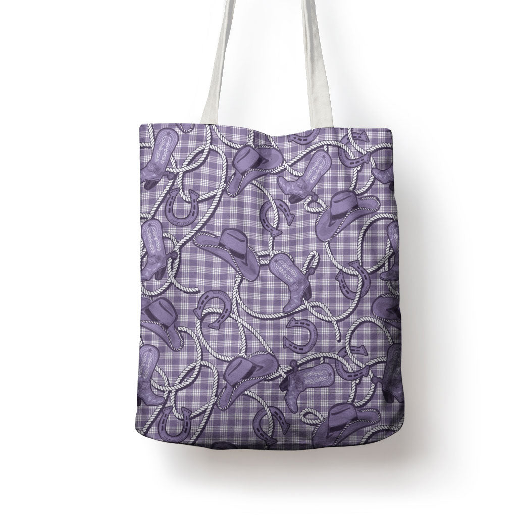 Purple Hawaii Palaka Cowboy Tote Bag Hawaiian Paniolo Festival Spirit