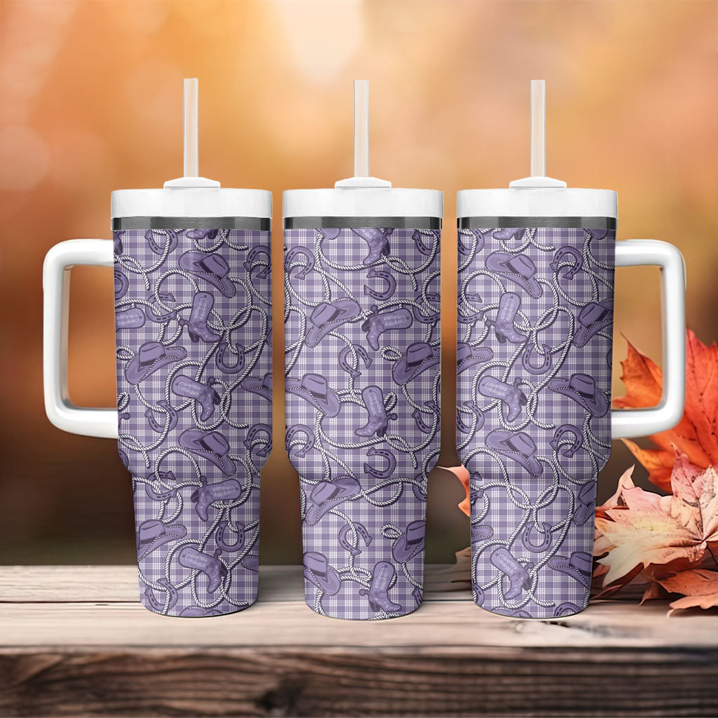 Purple Hawaii Palaka Cowboy Tumbler With Handle Hawaiian Paniolo Festival Spirit