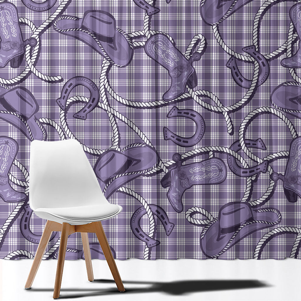 Purple Hawaii Palaka Cowboy Window Curtain Hawaiian Paniolo Festival Spirit