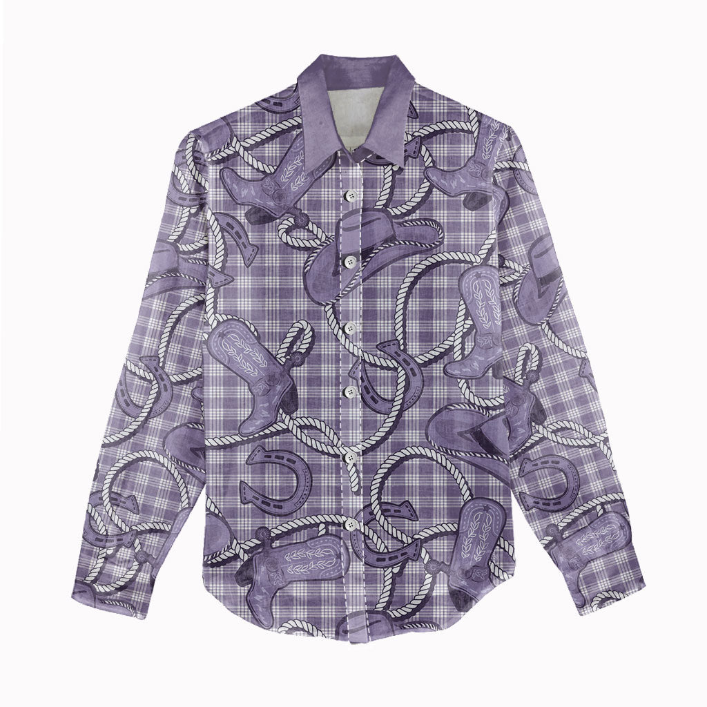 Purple Hawaii Palaka Cowboy Women Casual Shirt Hawaiian Paniolo Festival Spirit