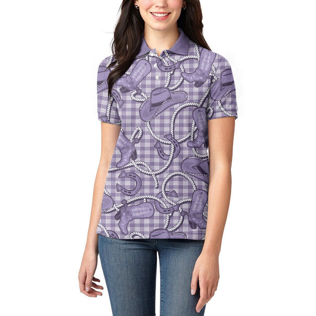 Purple Hawaii Palaka Cowboy Women Polo Shirt Hawaiian Paniolo Festival Spirit