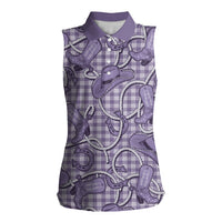 Purple Hawaii Palaka Cowboy Women Sleeveless Polo Shirt Hawaiian Paniolo Festival Spirit