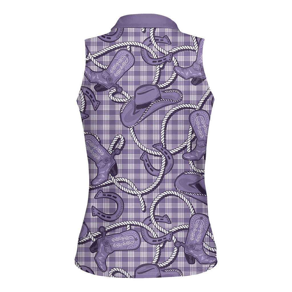Purple Hawaii Palaka Cowboy Women Sleeveless Polo Shirt Hawaiian Paniolo Festival Spirit
