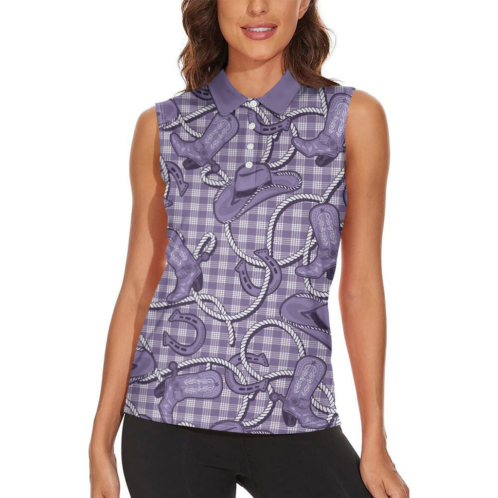 Purple Hawaii Palaka Cowboy Women Sleeveless Polo Shirt Hawaiian Paniolo Festival Spirit