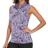 Purple Hawaii Palaka Cowboy Women Sleeveless Polo Shirt Hawaiian Paniolo Festival Spirit