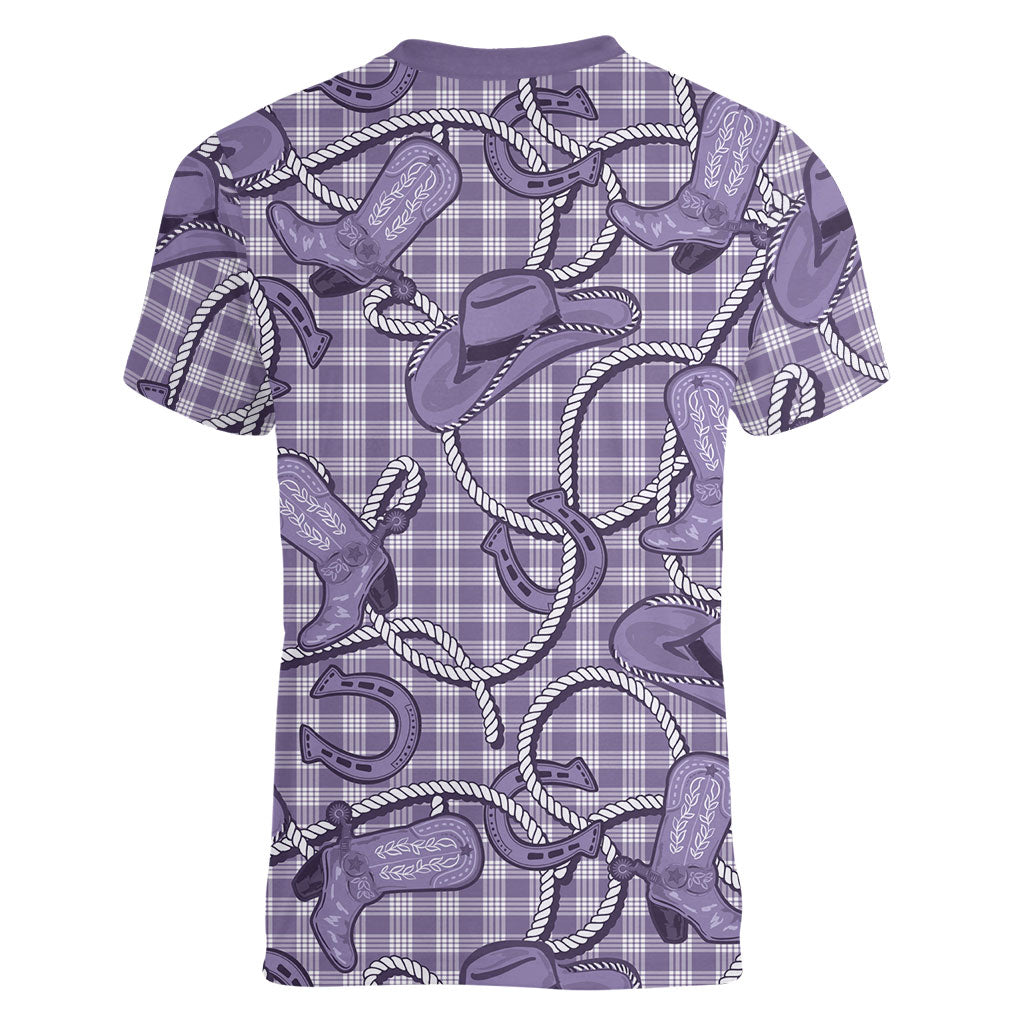 Purple Hawaii Palaka Cowboy Women V-Neck T-Shirt Hawaiian Paniolo Festival Spirit