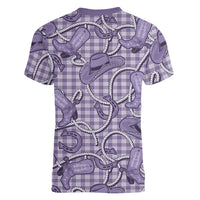 Purple Hawaii Palaka Cowboy Women V-Neck T-Shirt Hawaiian Paniolo Festival Spirit