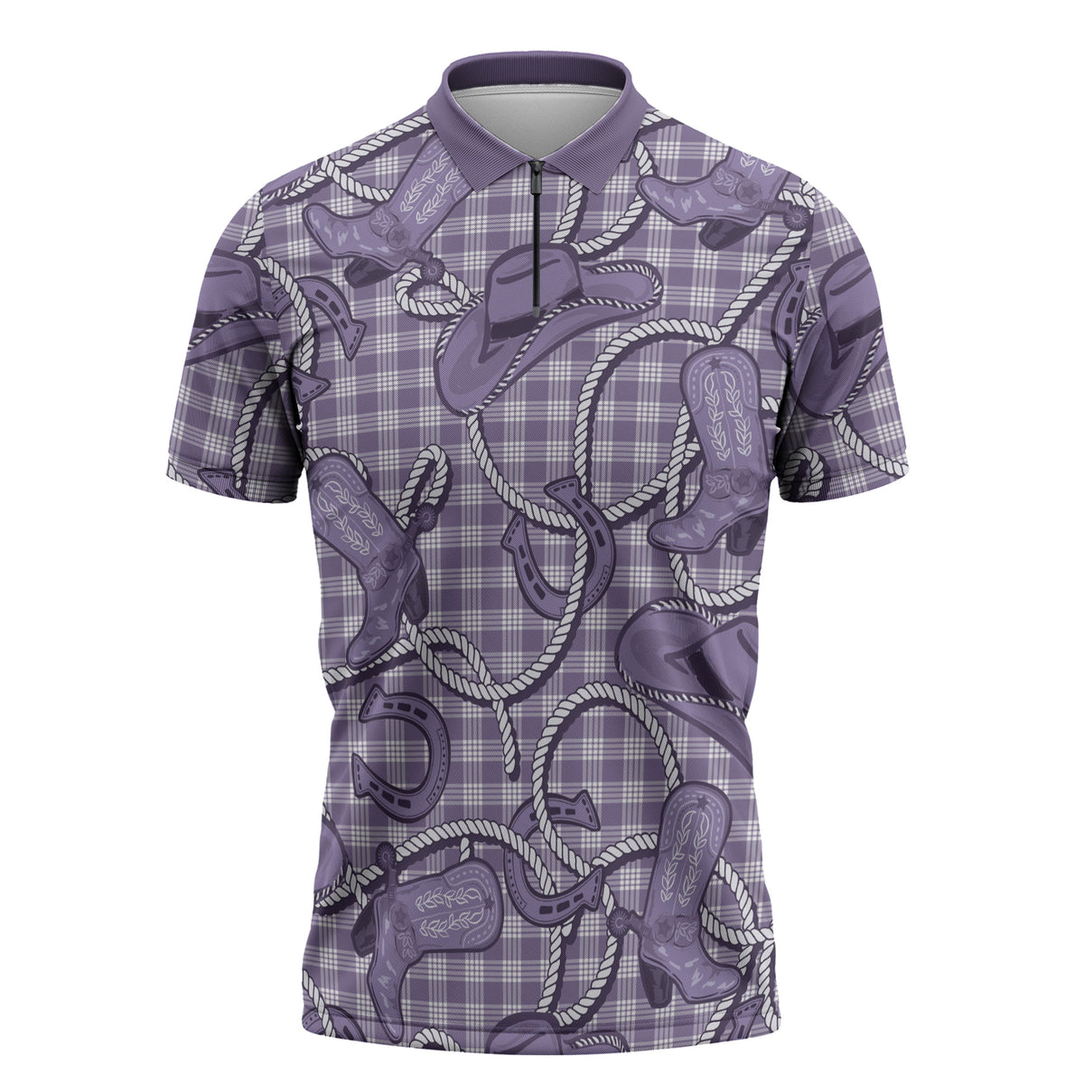 Purple Hawaii Palaka Cowboy Zipper Polo Shirt Hawaiian Paniolo Festival Spirit